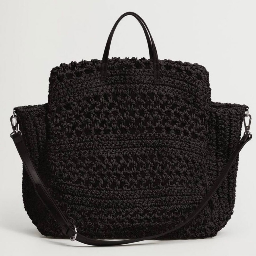 Mango Black Textured Tote Bag